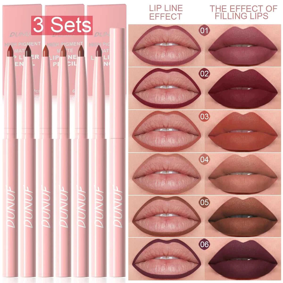 6pcs Lip Liner Pen Set Long-Lasting, Waterproof Sweatproof, Easy Coloring Non-fading Color Rendering Lip Gloss Set Beauty Makeup Éditions Traditions & Modernité Inc. 200001176:200004889#01