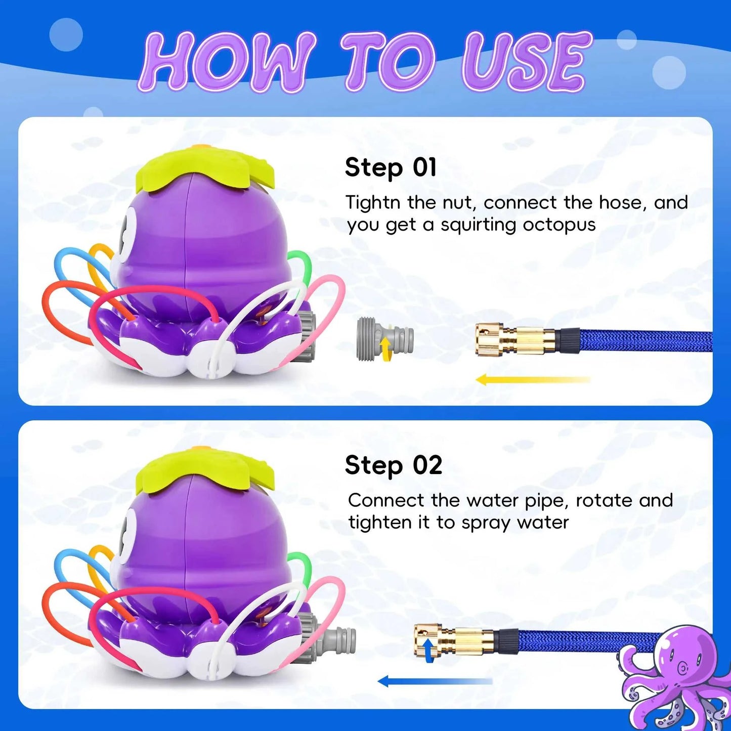 Space Rocket Octopus Sprinkler Water Toy Automatic Rotation Fun Spray Water Children's Water Playing Outdoor Toys