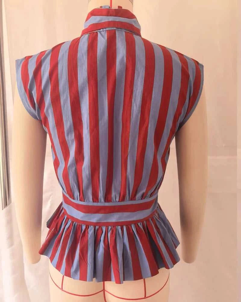 Women's Shirt 2026 New Spring Summer Bowknot Sleeveless Striped Shirt for Women Casual Chic Personality Female Shirt Éditions Traditions & Modernité Inc. 186642570;20260626;1782517492pcb8r