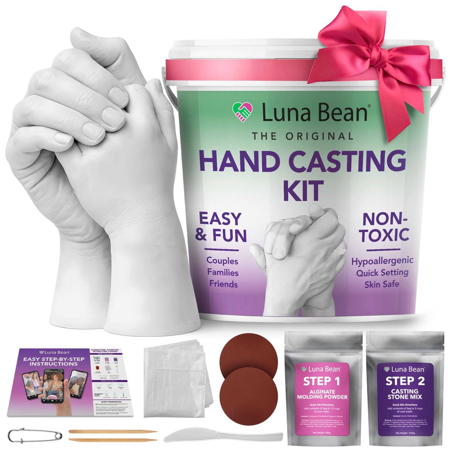 Luna Bean Hand Casting Kit - Valentines Day Gifts for Her Wife Him Men Husband, Engagement Gifts for Couples Anniversary Wedding Bridal Shower, Mom Kids Valentine’s Girlfriend Boyfriend Hand Molding Beading & Jewelry Making Éditions Traditions & Modernité Inc. B01E4LWBLQ