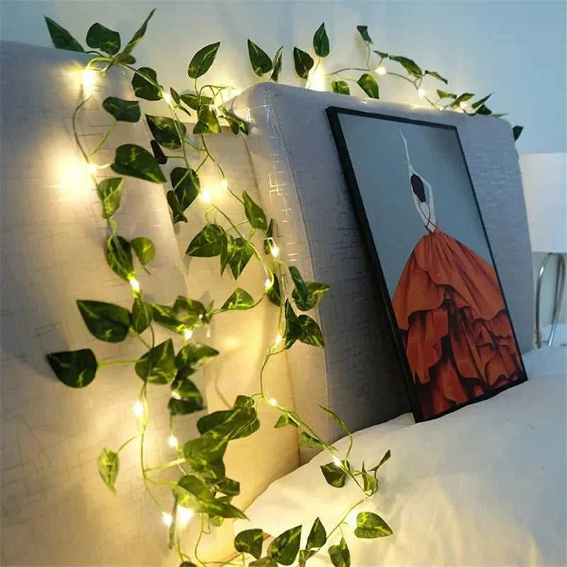 Flower Green Leaf String Lights Artificial Vine Fairy Lights Battery Powered Christmas Tree Garland Light for Weeding Home Decor Éditions Traditions & Modernité Inc. 186608792;20260626;178248998201ZML