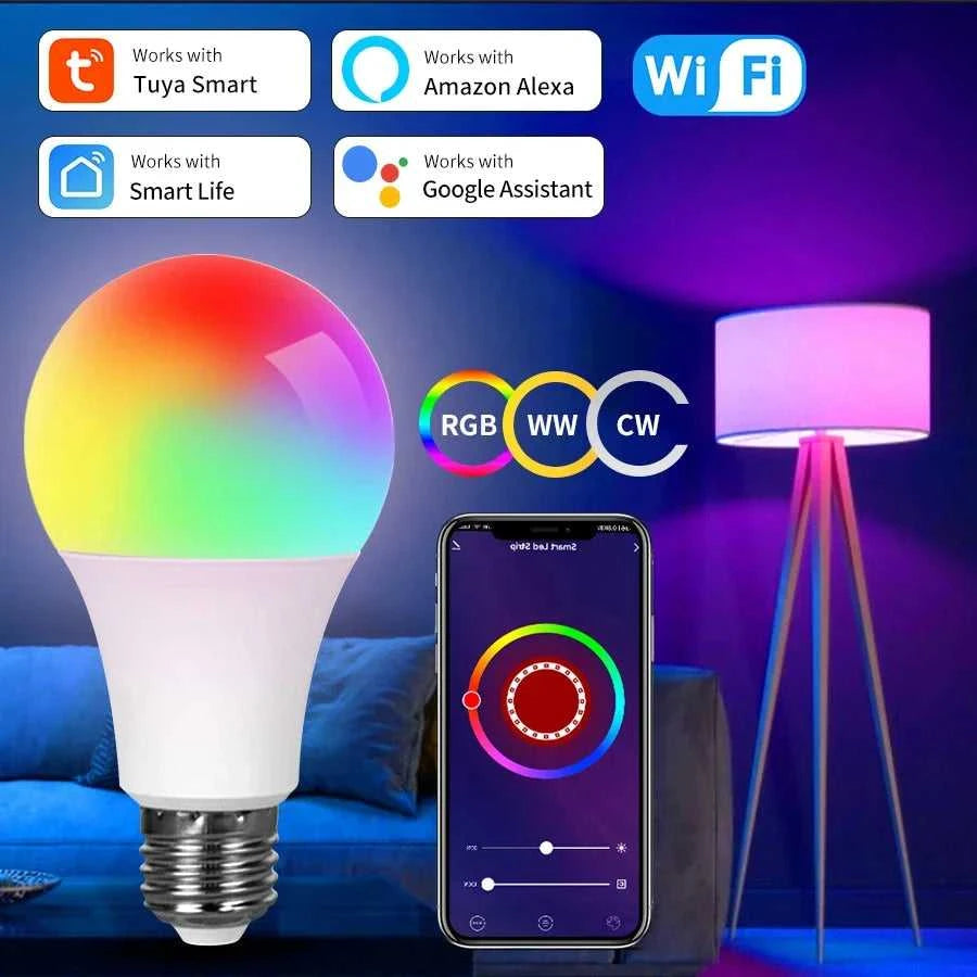 Tuya Smart WiFi LED Light Bulbs 220V 110V 10W 15W 20W E27 Alexa LED Lamp RGB Smart Life APP Google Assisatnt Voice Control Éditions Traditions & Modernité Inc. 185982787;20260611;1781193965AMS5H