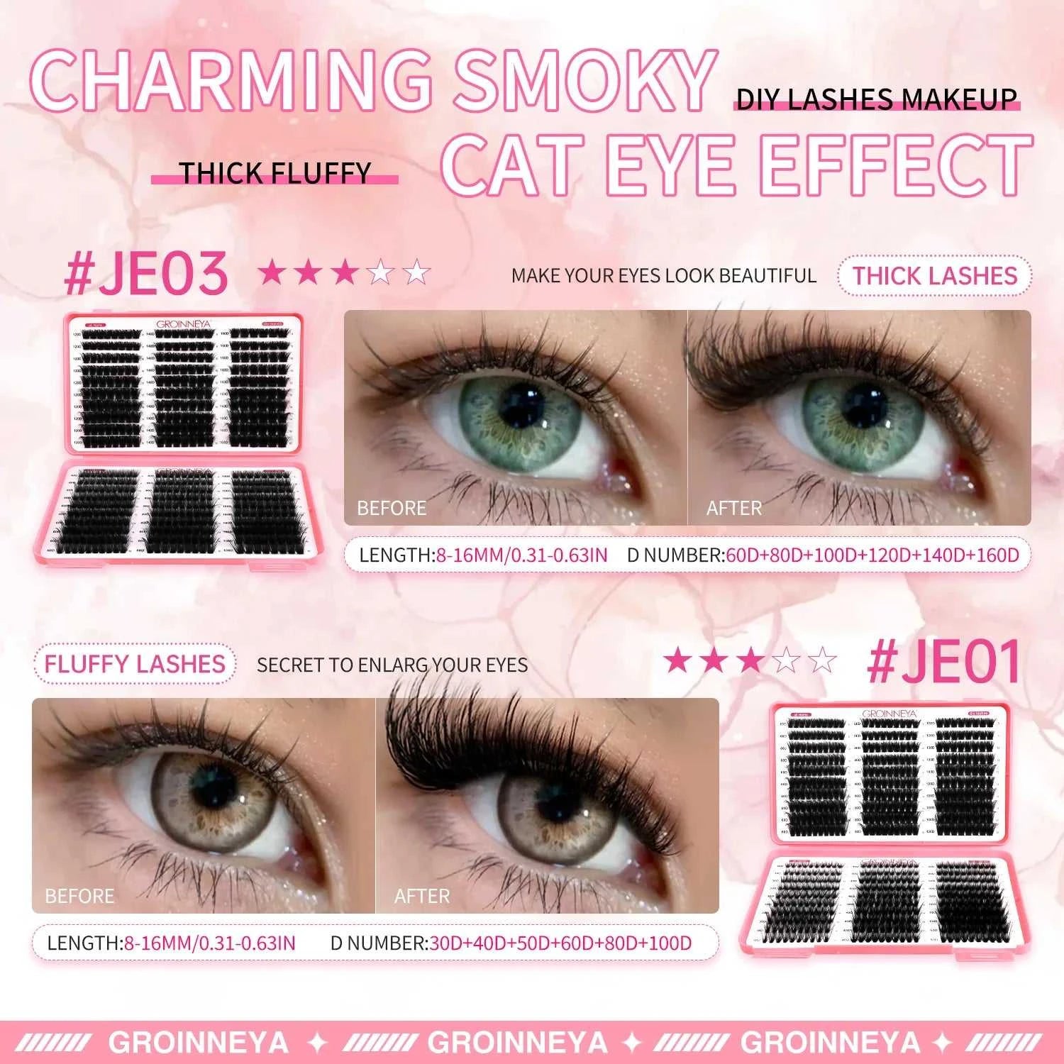 GROINNEYA Lashes Cluster DIY Lash Extension Mixed Tray Clusters Eyelashes Fluffy Volume Individual Lashes Cat Eye Lash Extension Éditions Traditions & Modernité Inc. 186225755;20260617;1781706031DJs8g
