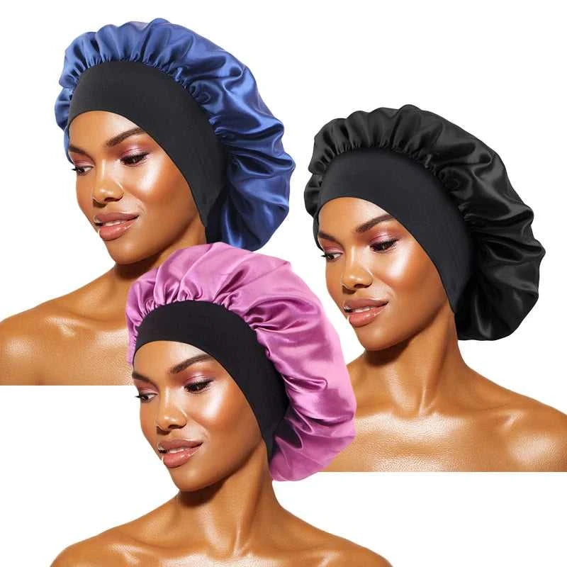 Women's Satin Solid Bonnets Wide-brimmed Night Sleeping Bathing Hat Unisex Head Wrap Elastic Band Cap Hair Care Bonnet Éditions Traditions & Modernité Inc. 185982499;20260611;1781193899An1Ce