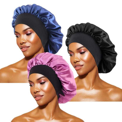 Women's Satin Solid Bonnets Wide-brimmed Night Sleeping Bathing Hat Unisex Head Wrap Elastic Band Cap Hair Care Bonnet Éditions Traditions & Modernité Inc. 185982499;20260611;1781193899An1Ce