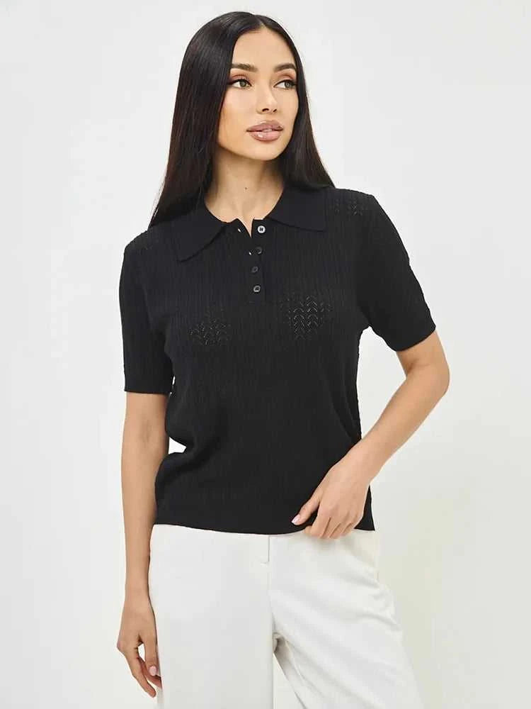 Tornova Short Sleeve Knitted T shirt Woman Summer Casual Loose Lapel Solid Ins Hot Tops Pullover Female Sweater T shirt Outwear Éditions Traditions & Modernité Inc. 186642829;20260626;1782517882cLv6y