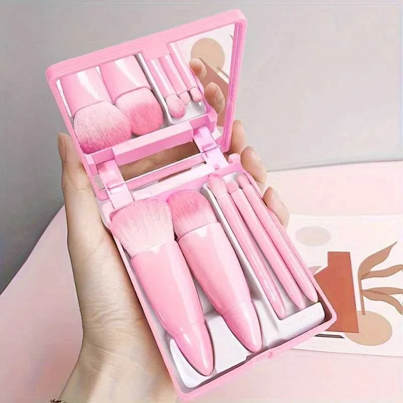 5Pcs Portable Makeup Brush Set With Mirror - Foldable Travel Kit ，Mini Makeup Brush Set Travel Makeup Brush Set Éditions Traditions & Modernité Inc. 185979891;20260611;1781193454rKqfW