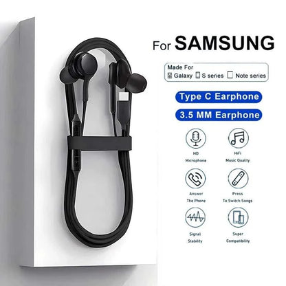 Type C Wired Earphone For Samsung Galaxy S23 S21 S22 Ultra Plus 3.5 mm Earbuds Headphones A54 A34 A53 A53 Accessories Éditions Traditions & Modernité Inc. 185980078;20260611;1781193551H3Bx3