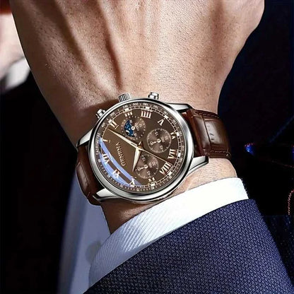 GENEVA High Quality Men's Luxury Belt Fashion Quartz Watch Men Round Business Student Sport Waterproof Glow Clock Éditions Traditions & Modernité Inc. 14:201447598#Brown Without Box