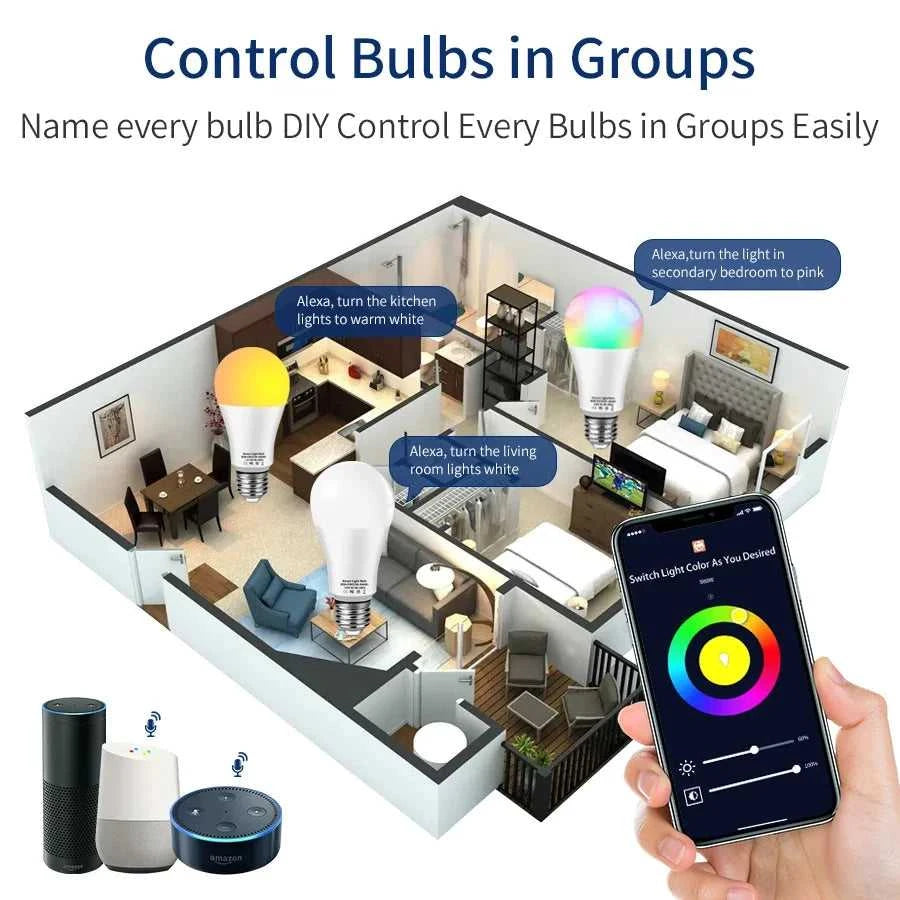 Tuya Smart WiFi LED Light Bulbs 220V 110V 10W 15W 20W E27 Alexa LED Lamp RGB Smart Life APP Google Assisatnt Voice Control Éditions Traditions & Modernité Inc. 185982787;20260611;1781193965AMS5H