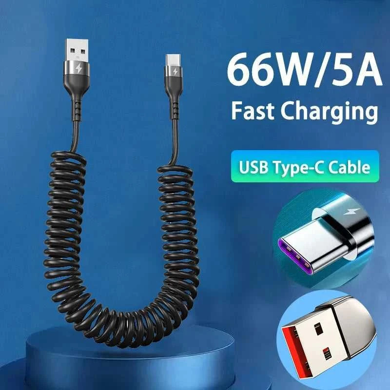 USB Type C 66W Car 5A Fast Charging Type C to Type C Spring Telescopic Cable For iPhone 15 Samsung Huawei Xiaomi Redmi OnePlus Éditions Traditions & Modernité Inc. 14:193#USB Type-C;200001036:200007624