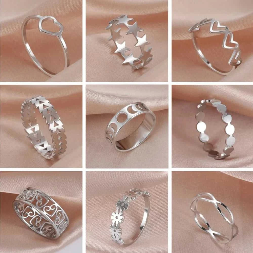 Skyrim Stainless Steel Ring Heart Star Flower