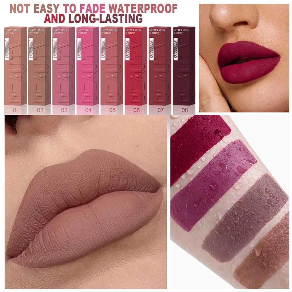 <DUNUF 8-color matte velvet smooth easy-to-apply square tube lip gloss waterproof three-dimensional plumping lipstick