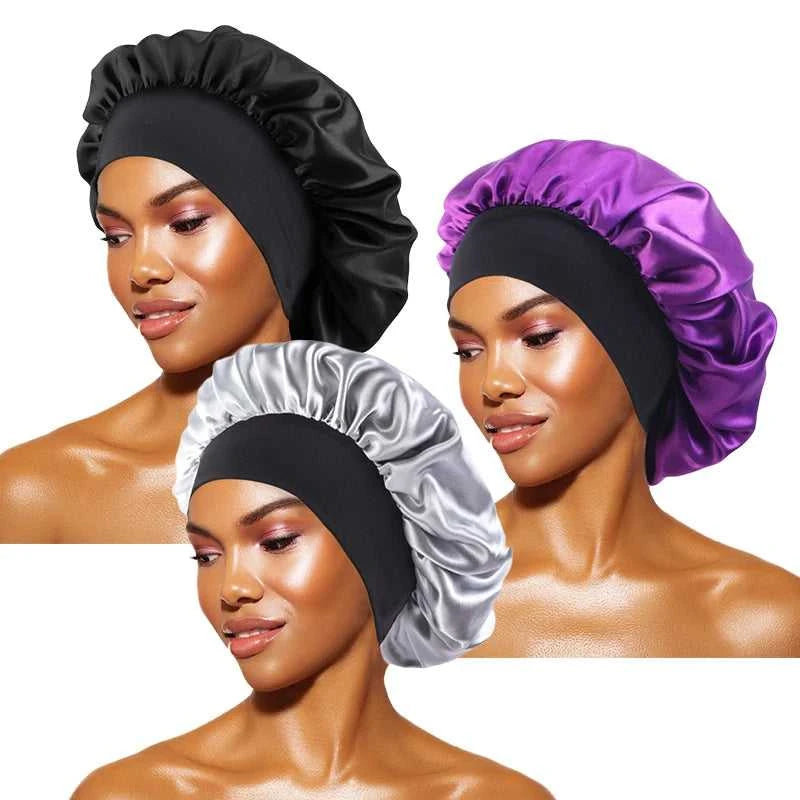 Women's Satin Solid Bonnets Wide-brimmed Night Sleeping Bathing Hat Unisex Head Wrap Elastic Band Cap Hair Care Bonnet Éditions Traditions & Modernité Inc. 185982499;20260611;1781193899An1Ce