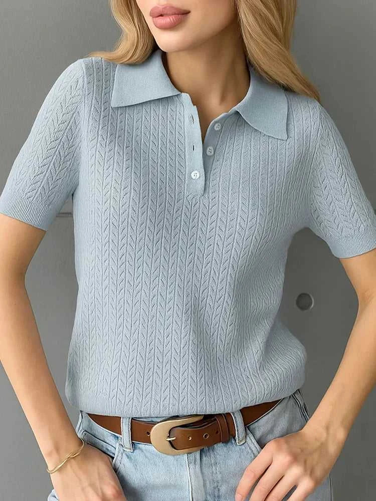 Tornova Short Sleeve Knitted T shirt Woman Summer Casual Loose Lapel Solid Ins Hot Tops Pullover Female Sweater T shirt Outwear Éditions Traditions & Modernité Inc. 186642829;20260626;1782517882cLv6y