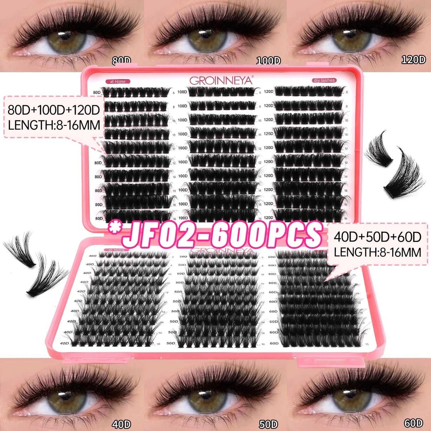 GROINNEYA Lashes Cluster DIY Lash Extension Mixed Tray Clusters Eyelashes Fluffy Volume Individual Lashes Cat Eye Lash Extension Éditions Traditions & Modernité Inc. 185979151;20260611;1781192859RIa3O