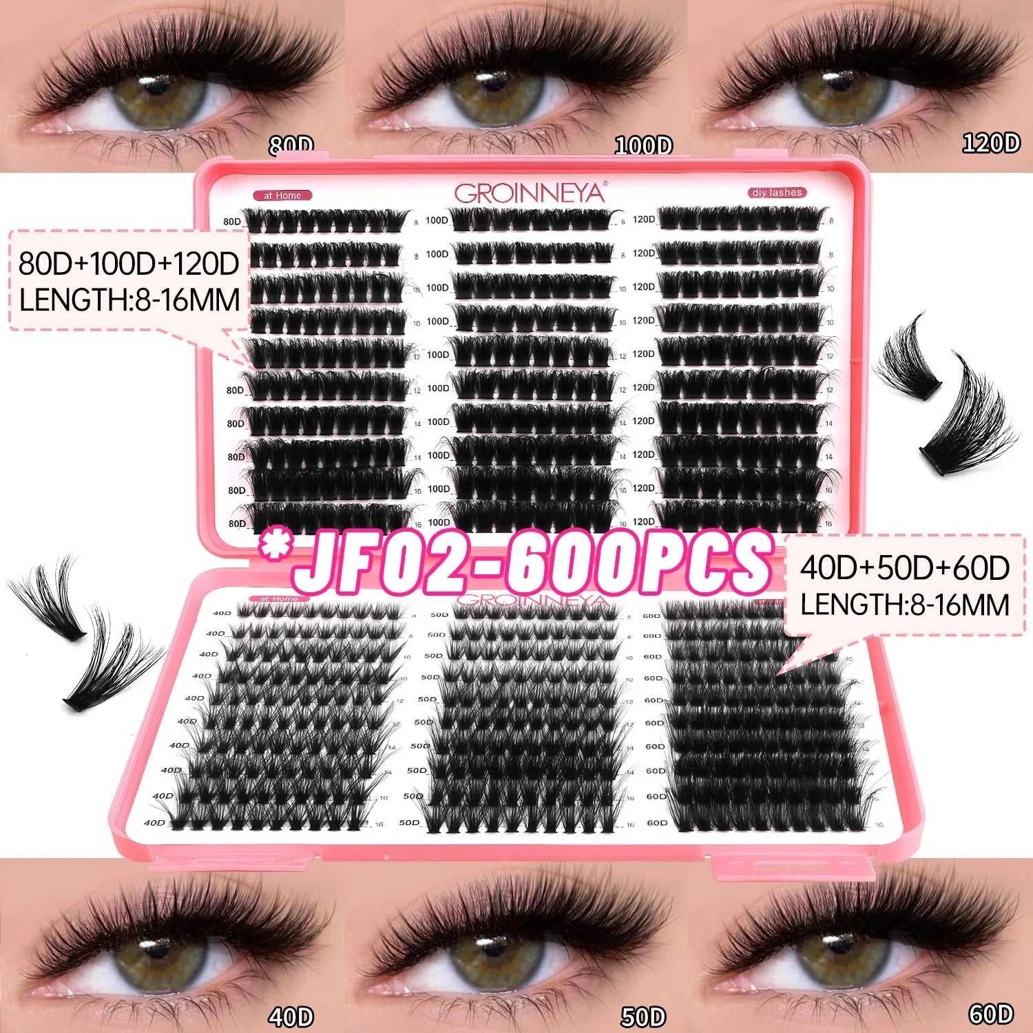 GROINNEYA Lashes Cluster DIY Lash Extension Mixed Tray Clusters Eyelashes Fluffy Volume Individual Lashes Cat Eye Lash Extension Éditions Traditions & Modernité Inc. 185979151;20260611;1781192859RIa3O