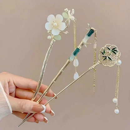 1/6pcs Elegant Chinese Style Tassel Hair Stick Traditional Floral Design Hairstyle Accessory Women Jewelry Hairpin Hairneedle Éditions Traditions & Modernité Inc. 186083255;20260613;1781386260YNM29