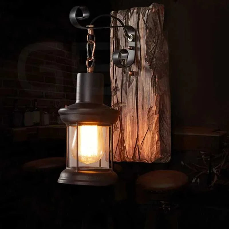 Rustic Wood and Iron Wall Sconce for Warm Lighting