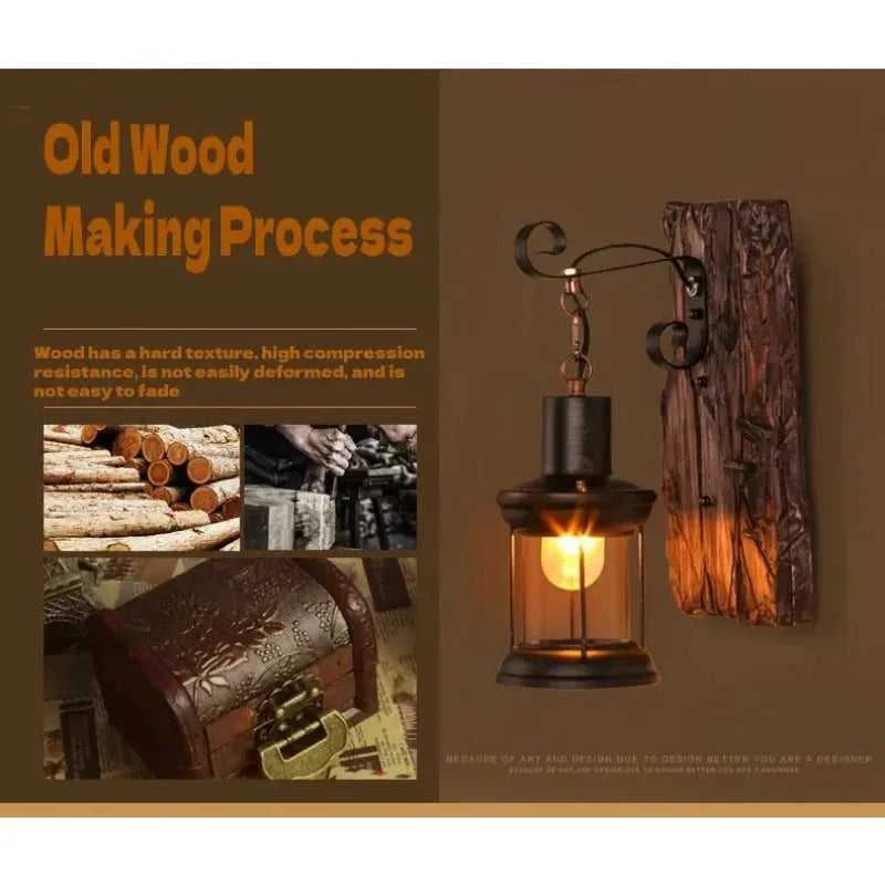 Rustic Wood and Iron Wall Sconce for Warm Lighting
