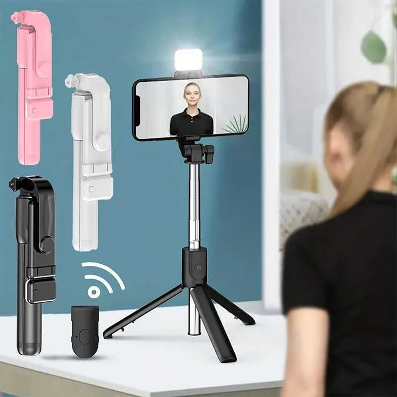 Portable Bluetooth Selfie Stick Tripod Holder with Remote Shutter Fill Light Extendable Wireless Remote Retractable Phone Stand Éditions Traditions & Modernité Inc. 185980761;20260611;1781193677MO1IM