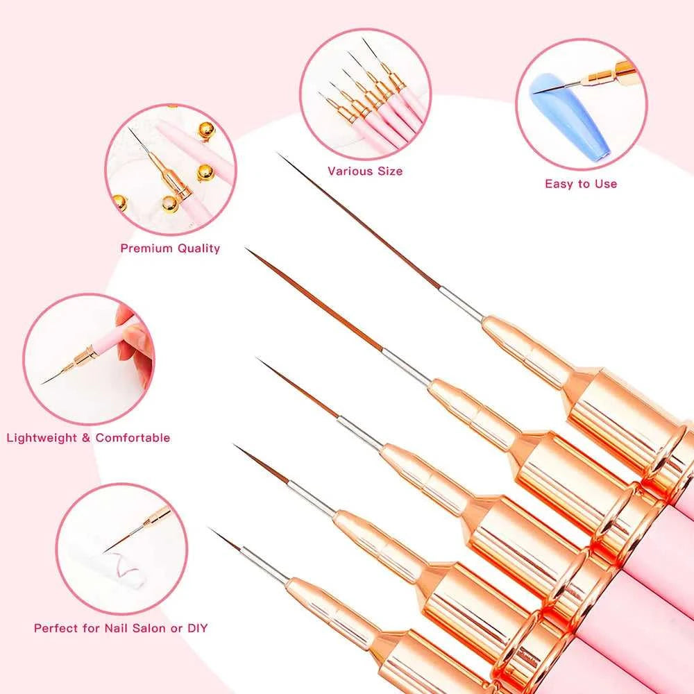 Nail Brush Pen 5pcs/set Nail Art Liner Brushes Set Elongated Striping Drawing Professional Éditions Traditions & Modernité Inc. 185981024;20260611;1781193753WIP86