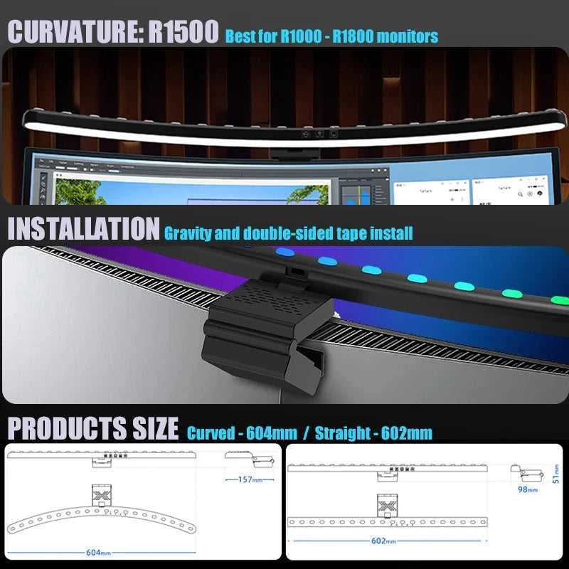 Eye-Care 60cm Curved Monitor Screen Light LED Desk Lamp RGB Backlight USB Night Light Dimmable Table Lamp For Reading Gamming Éditions Traditions & Modernité Inc. 184322600;2026054;1777904363yf1fo