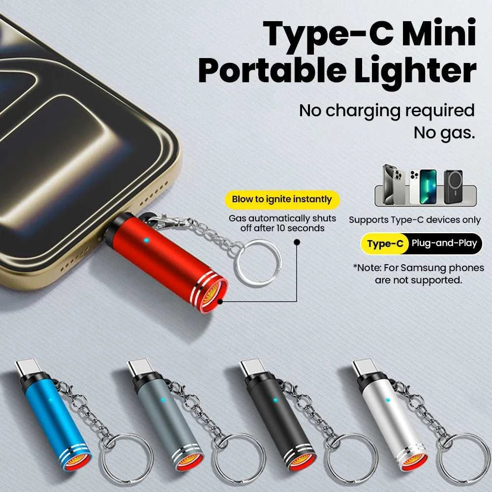 Mini Type C Mobile Phone Cigarette Lighter Air Blowing Cigarette Lighter Outdoor Safety USB C Lighter Adapter For iPhone 17 Pro Éditions Traditions & Modernité Inc. 186728116;20260629;1782691361lCZny