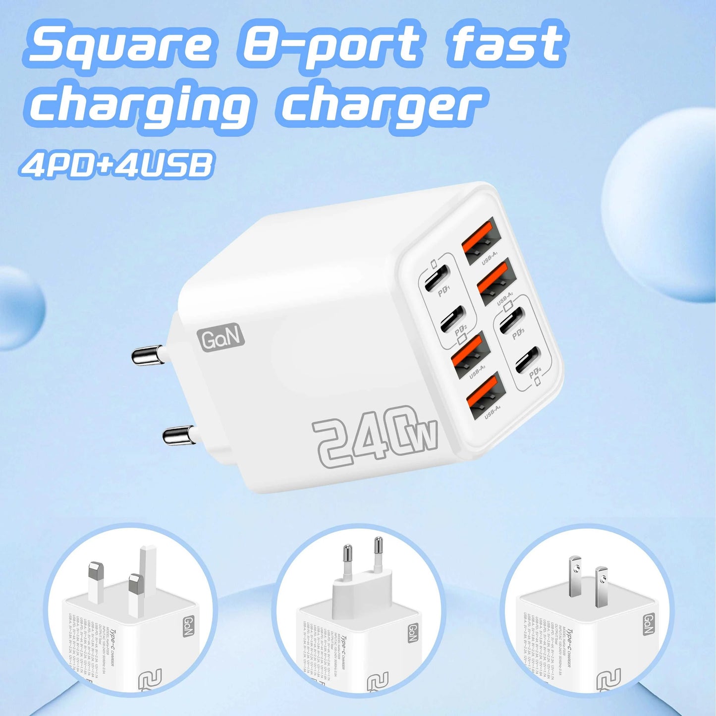 240W GaN USB C Charger 8 in 1 Fast Charging Phone Charger Power Adapter For iPhone Samsung Xiaomi Type C EU/US Plug Wall Charger Éditions Traditions & Modernité Inc. 185979925;20260611;1781193481DRrvp