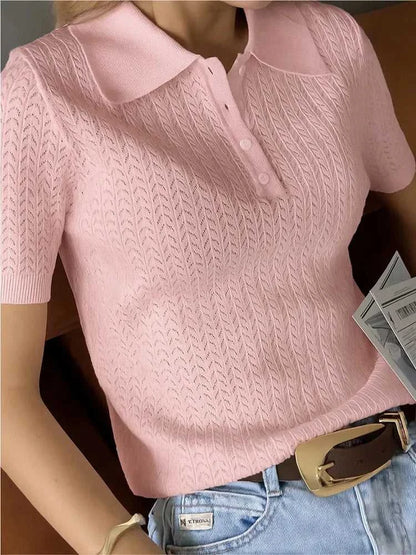 Tornova Short Sleeve Knitted T shirt Woman Summer Casual Loose Lapel Solid Ins Hot Tops Pullover Female Sweater T shirt Outwear Éditions Traditions & Modernité Inc. 186642829;20260626;1782517882cLv6y