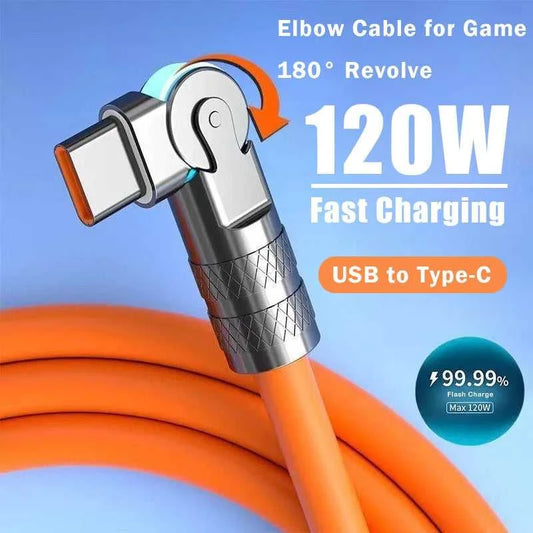 120W 7A Fast Charge USB Type C Cable 180 Degree Rotation Elbow Cable for Game for Xiaomi Redmi Honor Phone Charger USB C Cable Éditions Traditions & Modernité Inc. 185980533;20260611;1781193640J5ECv