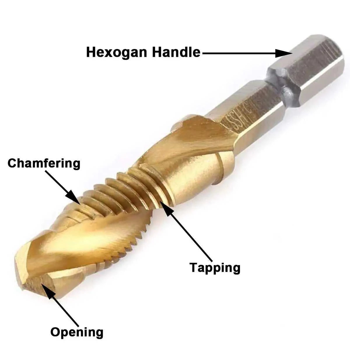 Hex Shank Titanium Plated HSS Screw Thread Metric Tap Drill Bits Screw Machine Compound Tap M3 M4 M5 M6 M8 M10 Hand Tools Éditions Traditions & Modernité Inc. 185982355;20260611;1781193875RGQCr