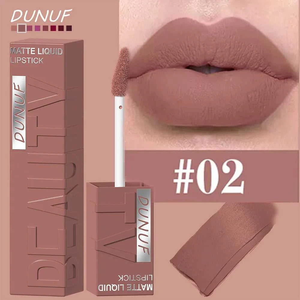 DUNUF 8-color matte velvet smooth easy-to-apply square tube lip gloss waterproof three-dimensional plumping lipstick