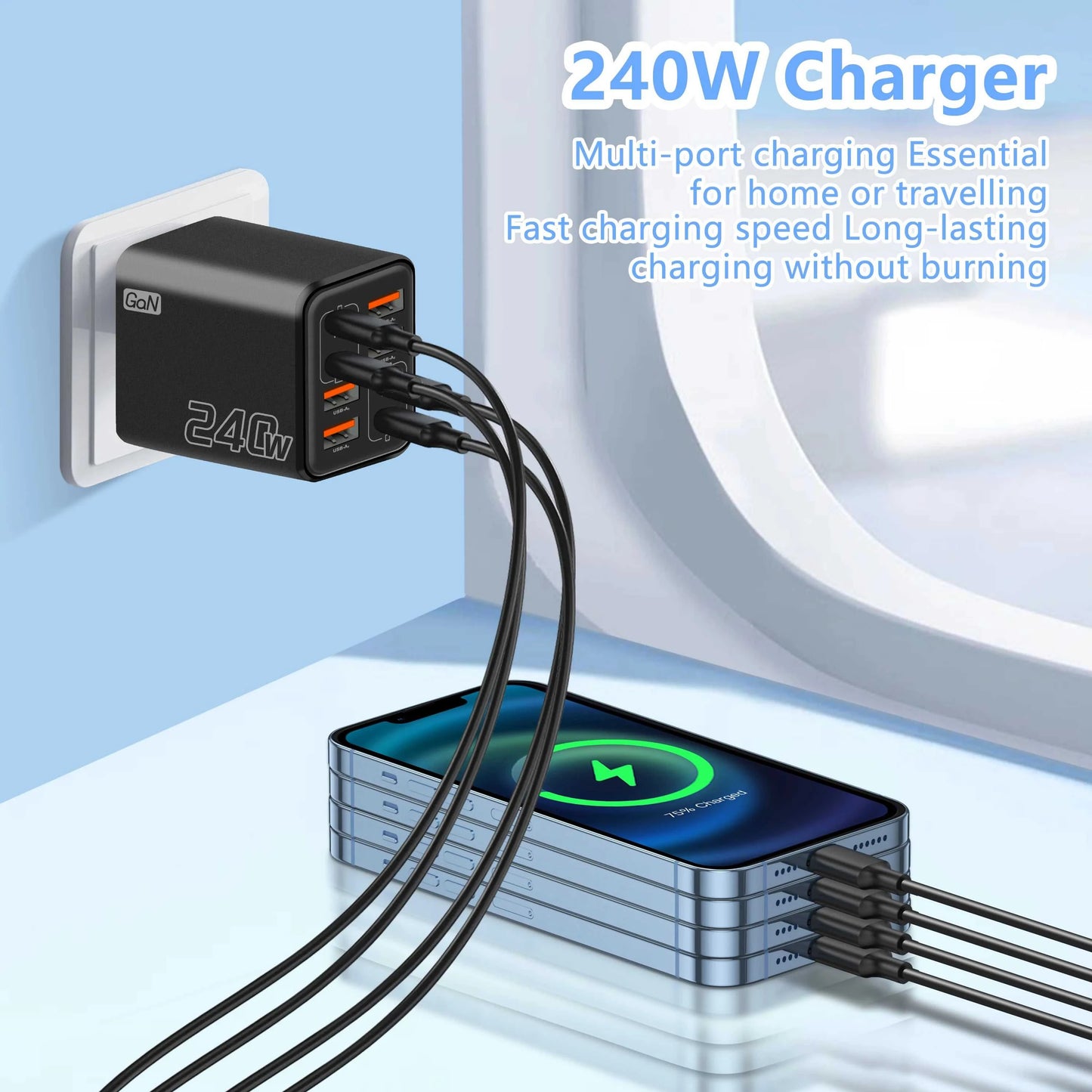 240W GaN USB C Charger 8 in 1 Fast Charging Phone Charger Power Adapter For iPhone Samsung Xiaomi Type C EU/US Plug Wall Charger Éditions Traditions & Modernité Inc. 185979925;20260611;1781193481DRrvp