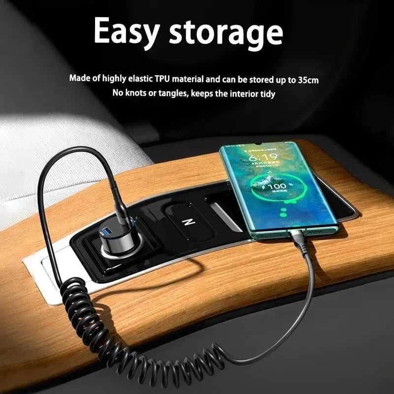 USB Type C 66W Car 5A Fast Charging Type C to Type C Spring Telescopic Cable For iPhone 15 Samsung Huawei Xiaomi Redmi OnePlus Éditions Traditions & Modernité Inc. 14:193#USB Type-C;200001036:200007624