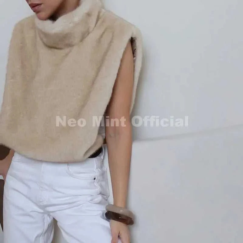 Neo Mint 2025 Brand Fashion Faux Fur Sable Vest Crop Top Autumn Winter Turtleneck Eco Mink Fur Tank Tops Sleeveless Jacket Coat Éditions Traditions & Modernité Inc. 186642768;20260626;17825177552xNuE