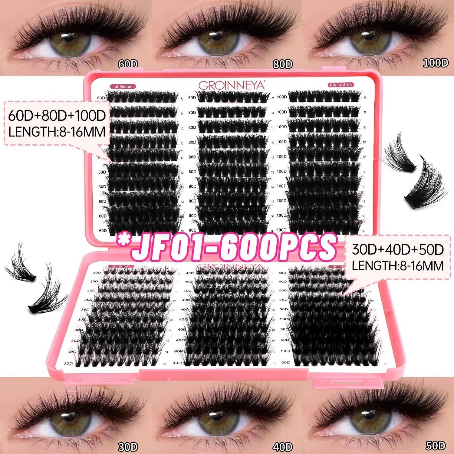 GROINNEYA Lashes Cluster DIY Lash Extension Mixed Tray Clusters Eyelashes Fluffy Volume Individual Lashes Cat Eye Lash Extension Éditions Traditions & Modernité Inc. 186225755;20260617;1781706031DJs8g