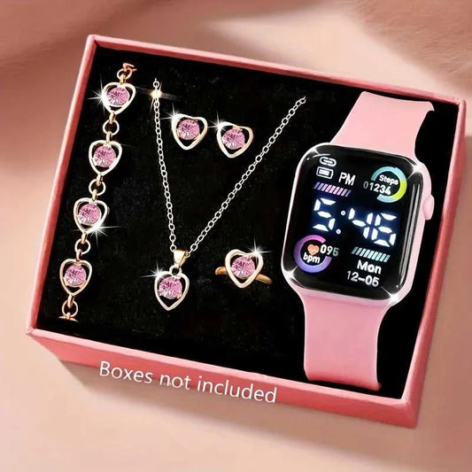 6-piece set of fashion electronic watch necklace earrings ring set for teenagers boys and girls, the best choice for frien Éditions Traditions & Modernité Inc. 186727646;20260628;17826903834xF01