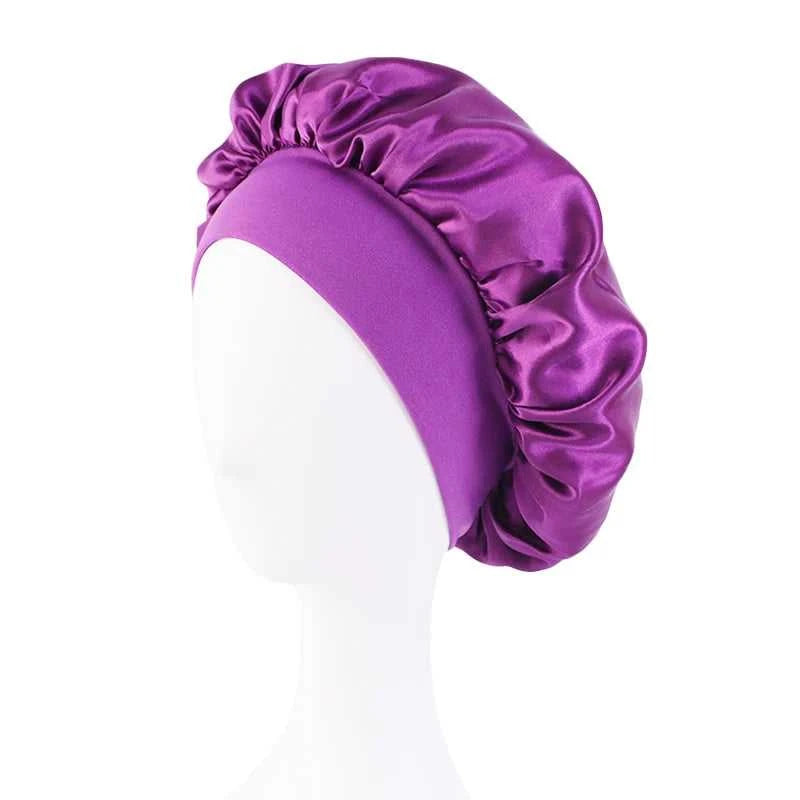 Women's Satin Solid Bonnets Wide-brimmed Night Sleeping Bathing Hat Unisex Head Wrap Elastic Band Cap Hair Care Bonnet Éditions Traditions & Modernité Inc. 185982499;20260611;1781193899An1Ce