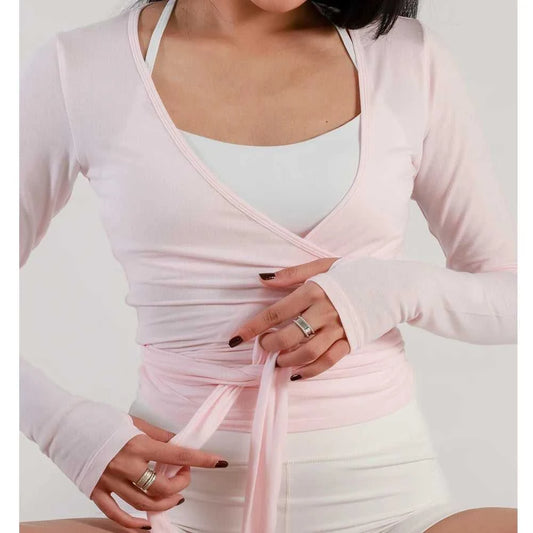Women Sexy Wrap Crop Tops Tees Long Sleeve Deep V Neck Tie Workout Ballet Pilates Yoga T-Shirts with Thumb Holes Cropped Tops Éditions Traditions & Modernité Inc. 186642954;20260626;1782518136y6cxN