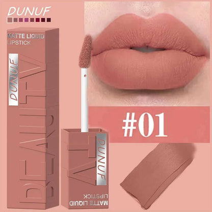 DUNUF 8-color matte velvet smooth easy-to-apply square tube lip gloss waterproof three-dimensional plumping lipstick