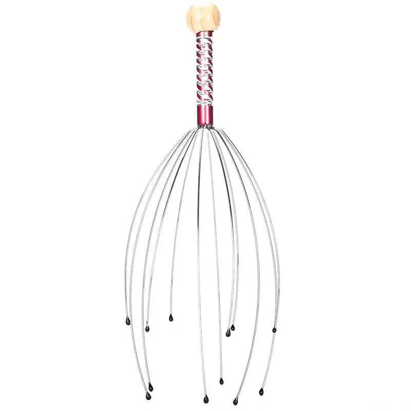 1PC Octopus Head Massager Stainless Steel Engraved Head Relaxer Brain Massage Claw Scalp Scratcher Itch Reliever Random Color