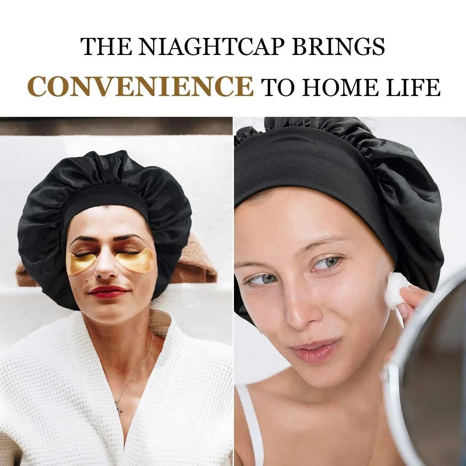 Women Satin Bonnet Hair Bonnet for Sleeping Hair Care Silk Bonnets Solid Wide-brimmed Sleeping Hat with Elastic Soft Band Éditions Traditions & Modernité Inc. 14:771#beige