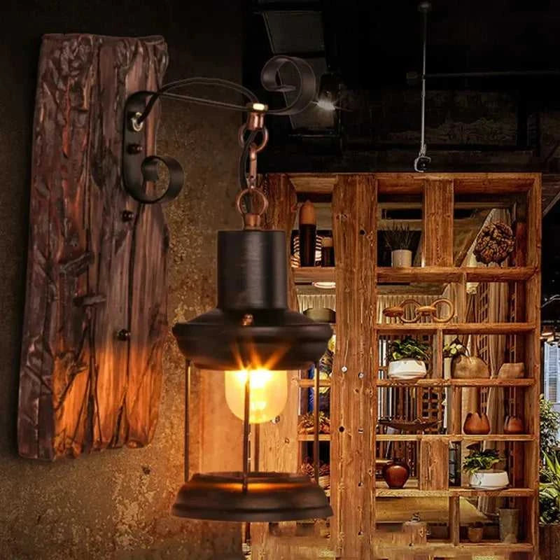 Rustic Wood and Iron Wall Sconce for Warm Lighting