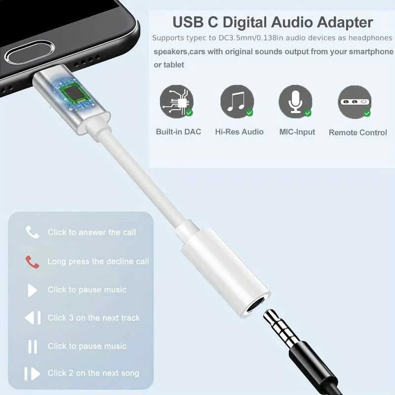 Type C To 3.5mm Aux Adapter 3 5 Jack Audio Cable for Huawei Xiaomi Redmi POCO Sumsang LG 3.5MM to 8Pin Aux Adputer for iPhone Éditions Traditions & Modernité Inc. 185982560;20260611;1781193914vylze
