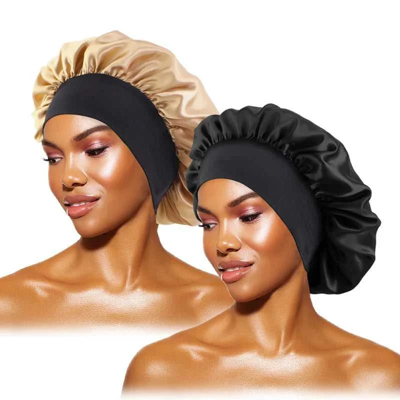 Women's Satin Solid Bonnets Wide-brimmed Night Sleeping Bathing Hat Unisex Head Wrap Elastic Band Cap Hair Care Bonnet Éditions Traditions & Modernité Inc. 185982499;20260611;1781193899An1Ce