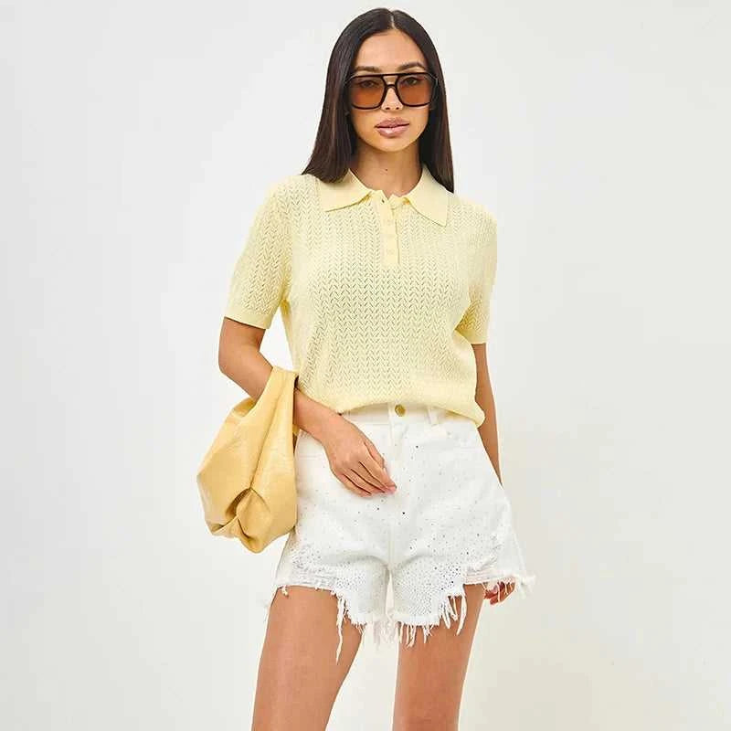 Tornova Short Sleeve Knitted T shirt Woman Summer Casual Loose Lapel Solid Ins Hot Tops Pullover Female Sweater T shirt Outwear Éditions Traditions & Modernité Inc. 186642829;20260626;1782517882cLv6y