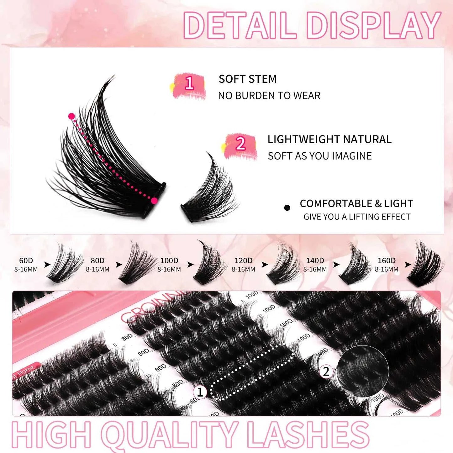 GROINNEYA Lashes Cluster DIY Lash Extension Mixed Tray Clusters Eyelashes Fluffy Volume Individual Lashes Cat Eye Lash Extension Éditions Traditions & Modernité Inc. 186225755;20260617;1781706031DJs8g