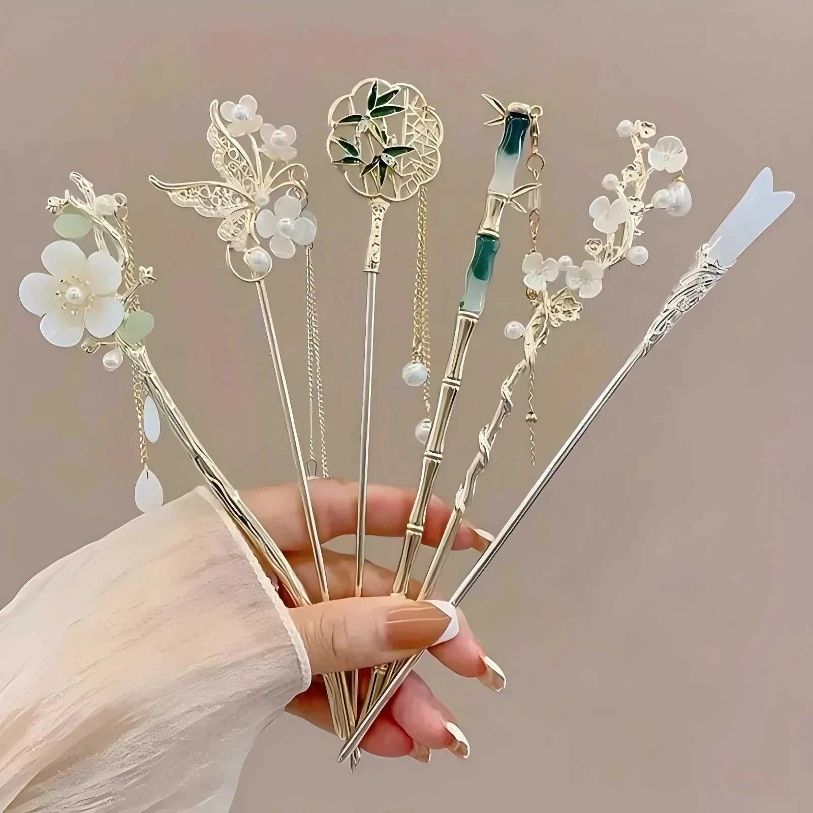 1/6pcs Elegant Chinese Style Tassel Hair Stick Traditional Floral Design Hairstyle Accessory Women Jewelry Hairpin Hairneedle Éditions Traditions & Modernité Inc. 186083255;20260613;1781386260YNM29