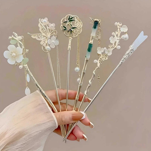 1/6pcs Elegant Chinese Style Tassel Hair Stick Traditional Floral Design Hairstyle Accessory Women Jewelry Hairpin Hairneedle Éditions Traditions & Modernité Inc. 186083255;20260613;1781386260YNM29